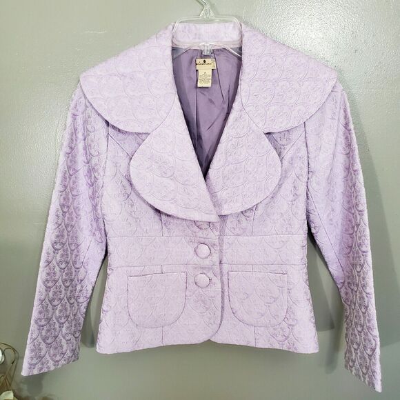 ANTHROPOLOGIE Jacket Womens Size 2 Elevenses Lavender Brocade Jacquard Purple